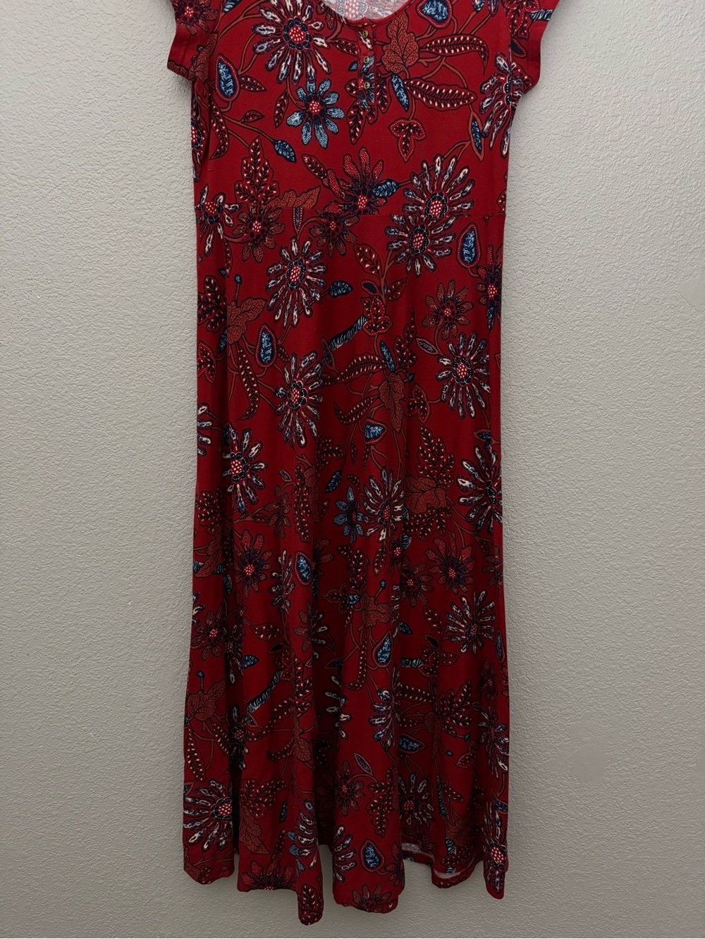 Chaps Red Floral Print Maxi Dress Short Sleeve Cotton XL Boho Western Americana - Picture 4 of 13